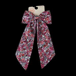 NWT Girls Pink Floral Print Jumbo 5 Inch Bow Barrette Hair Clip